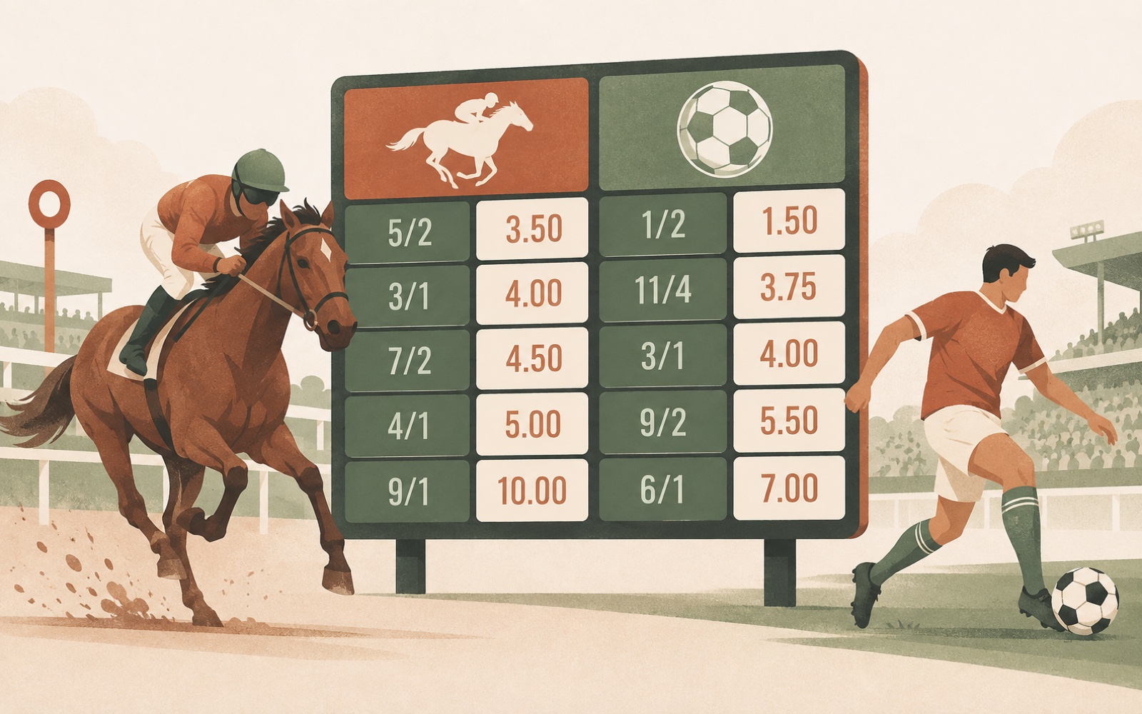 Chart converting fractional to decimal odds and showing the bookmaker overround